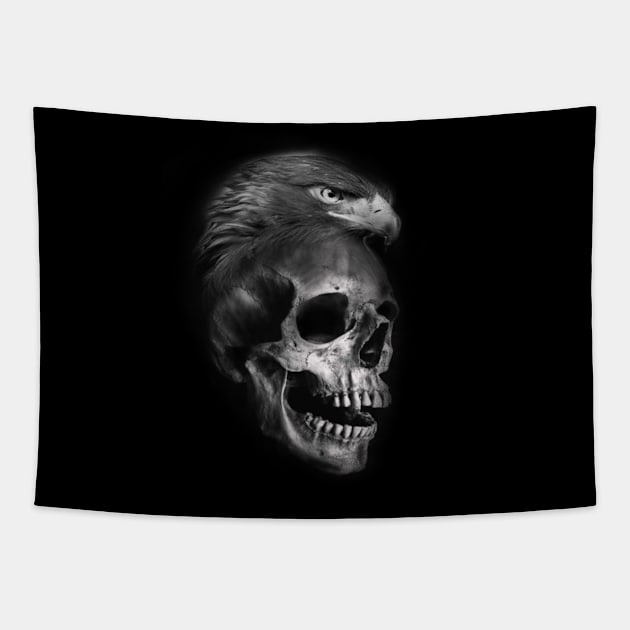 Eagle and Skull Black and Grey Art Tapestry by Print Art Station