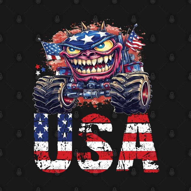 USA Monster Truck American Flag 4th July Men Boys Girls Race by Envision Styles