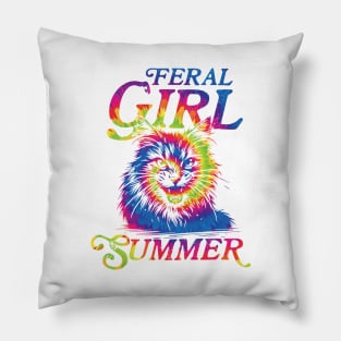 feral girl summer funny Cat tie dye Pillow