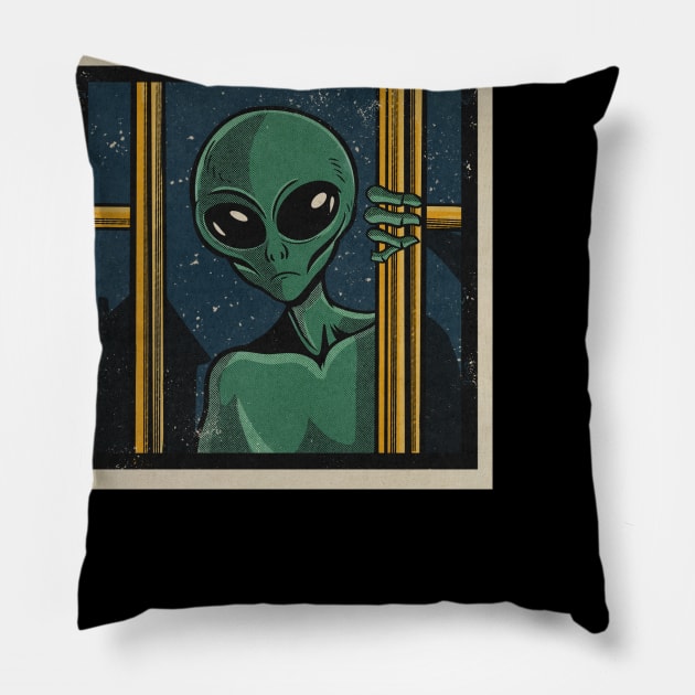 Alien at your window Pillow by TheLenRoman