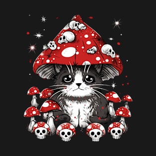 Cat Mushroom Exploration Paws in Paradise T-Shirt