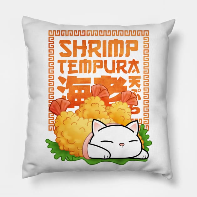 Chubby Cat Shrimp Tempura Pillow by Takeda_Art