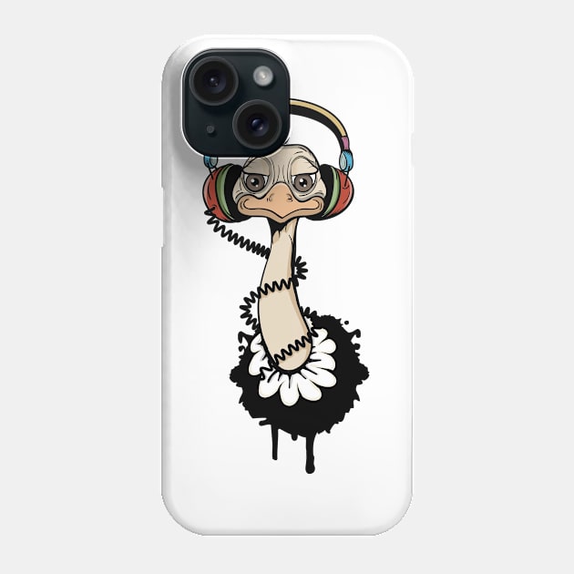 An ostrich with headphones Phone Case by Kisho