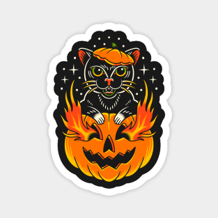 Traditional Cat with Pumpkin Tattoo Piece Magnet