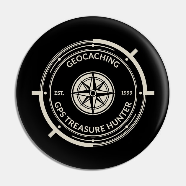 Geocaching GPS Treasure Hunter Compass Pin by BlueTodyArt