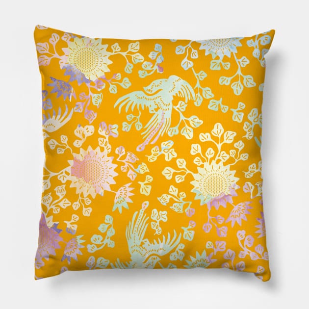 traditional flower and bird onament Pillow by cutequokka