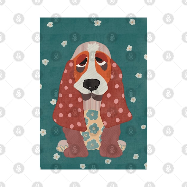 Hamish the Appliqué Patchwork Basset Hound Puppy with daisies and polka dots by NattyDesigns