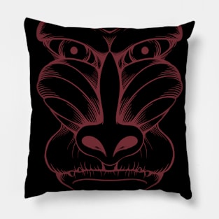 Baboon dark red line art Pillow