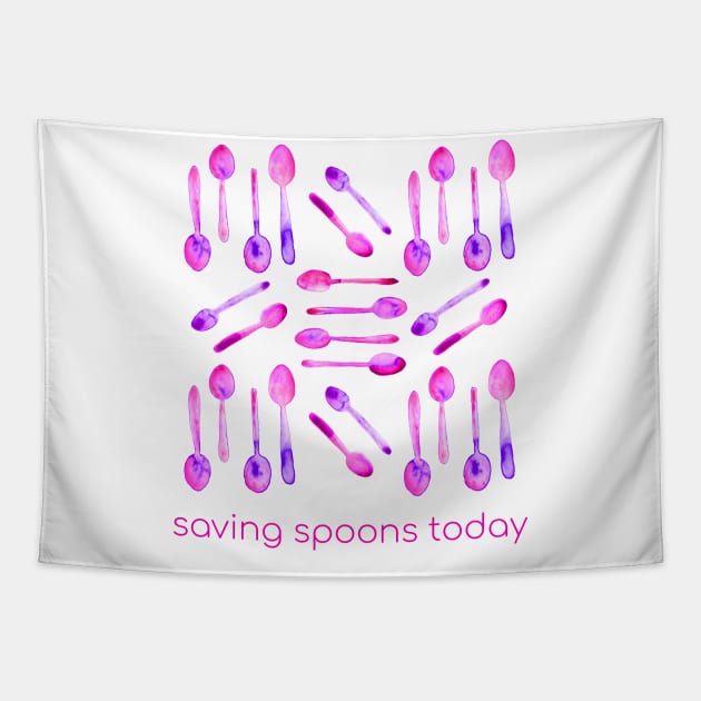 Saving Spoons Today (Pink Watercolor) Tapestry by KelseyLovelle