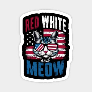 Red White And meow american flag Magnet