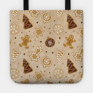 Christmas Pattern with Christmas Tree, Snowflakes, Stars, Gingerbread Tote