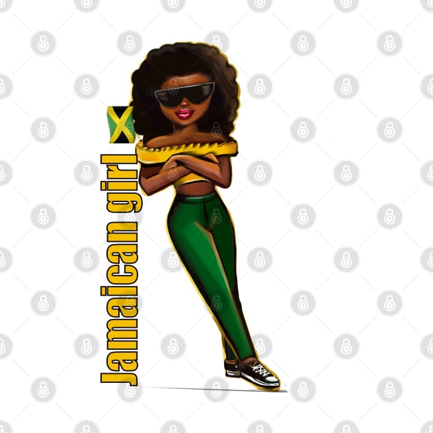 Jamaican girl in the colours of Jamaican flag in black green and gold. The best of Jamaica by Artonmytee