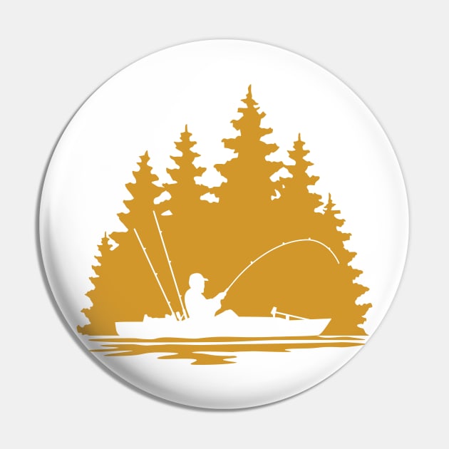 Kayak Fisherman Rural Lake Scene Silhouette Pin by SAMMO