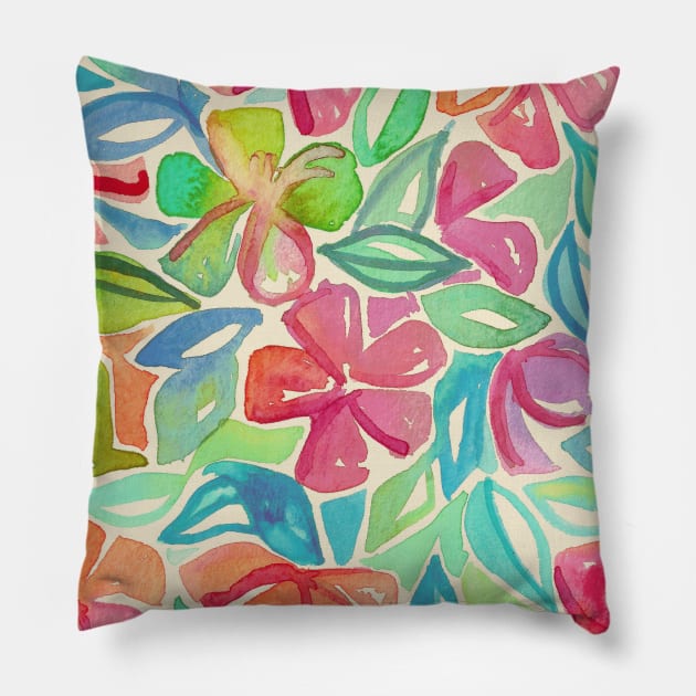 Tropical Floral Watercolor Painting Pillow by micklyn