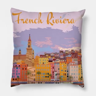 The French Riviera Travel Poster Pillow