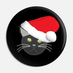 Christmas Kitty Cat Wearing a Santa Hat (Black Background) Pin