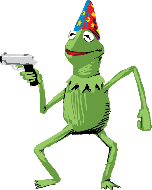 Kermit With Gun Limitied Edition Kids T-Shirt by peterstringfellow6