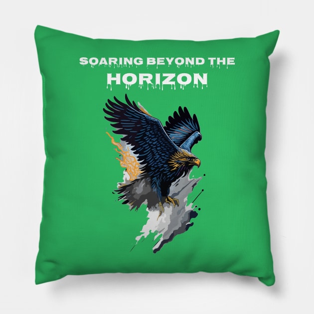 Eagle in Flight: Soaring Beyond Horizon Pillow by YeaLove