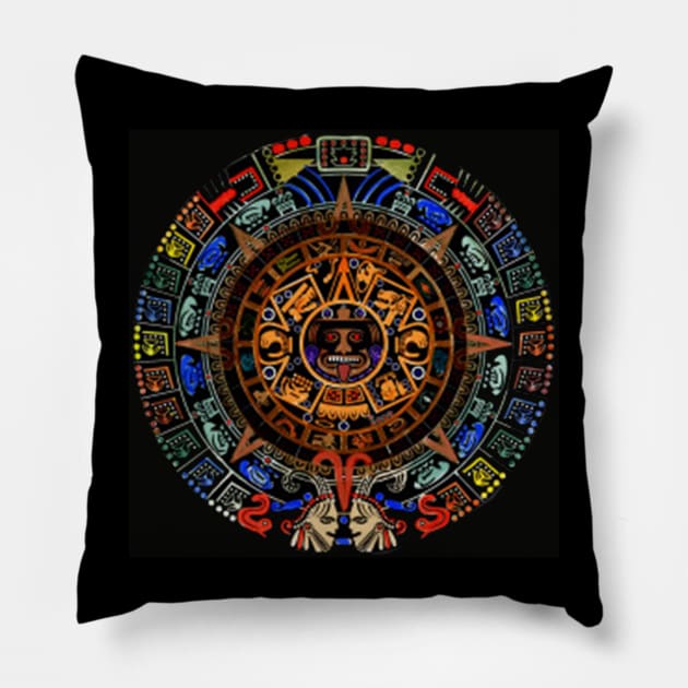 Colorful Mayan calendar Pillow by junochaos