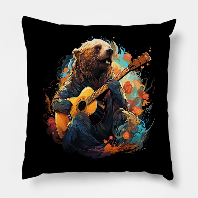 Sea Lion Playing Guitar Pillow by JH Mart