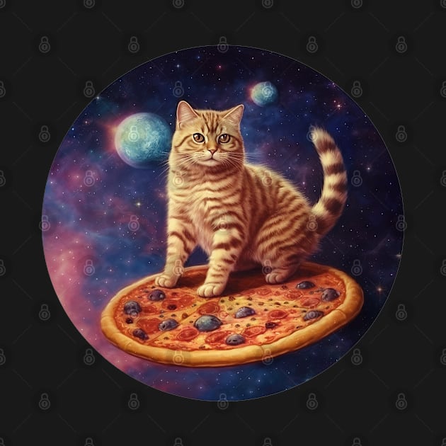 Funny Galaxy Cat In Space Cat Riding Pizza by Happy Shirt