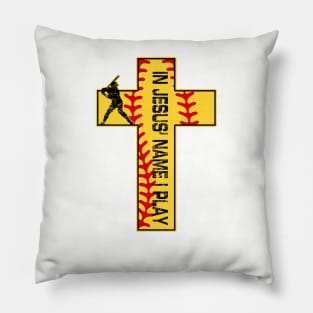 Softball In Jesus Name I Pray Christian Cross Faith Batter Pillow