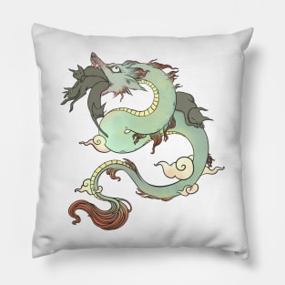Flying Dragon In Space With Cats Drawing Pillow