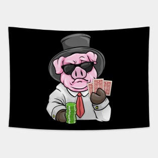 Pig at poker with Poker cards and Poker chips Tapestry