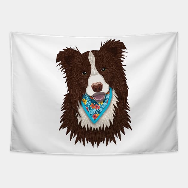 Tropical Brown Border Collie Boy Tapestry by ArtLovePassion