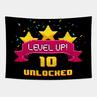 10th Birthday Level Up 10 unlocked 8 bit video game Tapestry