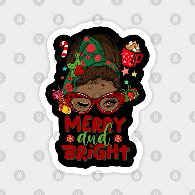 Merry and Bright, Black Girl Christmas Magic Magnet by UrbanLifeApparel
