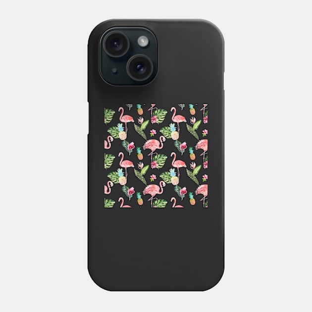 Pink Flamingo Watercolor Pattern Phone Case by PixDezines