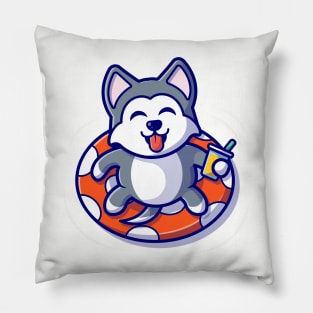 Cute Husky Dog Floating With Swimming Tires Pillow