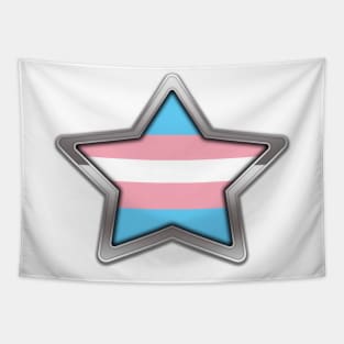 Large Transgender Pride Flag Colored Star with Chrome Frame. Tapestry