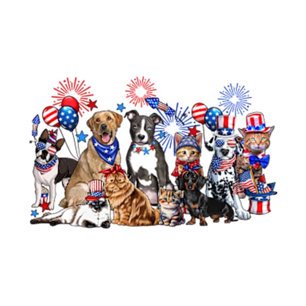 4th Of July Dogs And Cats, 4th of July Animals, Independence Day by MichaelStores