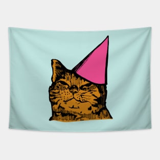 Drunk Party Cat (Pink Version) Tapestry