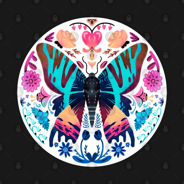 Madagascan Sunset Moth and Vibrant Flowers by narwhalwall