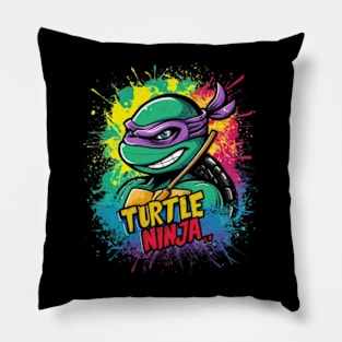 A striking and vibrant illustration of a ninja turtle, wearing a pair of sleek headphones_2 Pillow