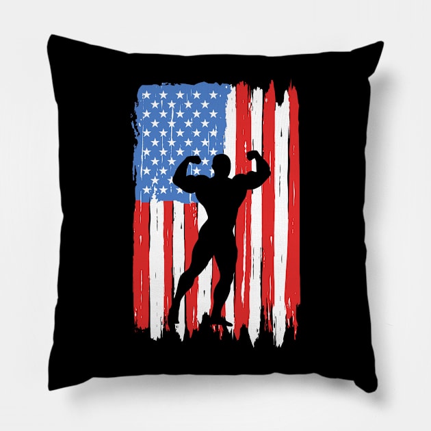 American Flag Bodybuilding Graphic Pillow by adik