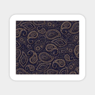 Pretty Gold Bohemian Art Paisley Floral Pattern Gradient Beige and Brown on Navy Blue Magnet