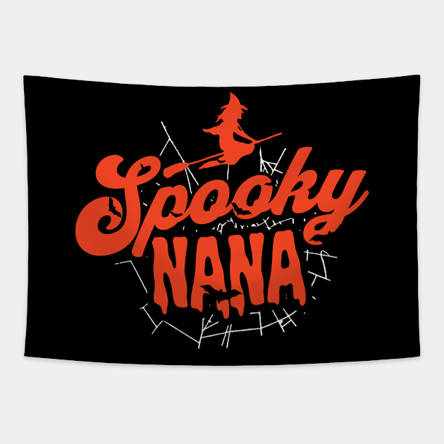 Cute Halloween Spooky Nana Orange and Black Halloween Witch Grandmother Tapestry by SLAG_Creative