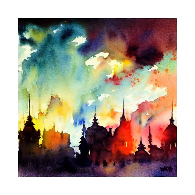 City view in vibrant watercolors by fistikci