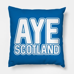 AYE SCOTLAND, Scottish Independence White and Saltire Blue Layered Text Slogan Pillow