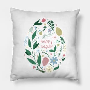 Happy Easter egg decorated with flowers and plants Pillow