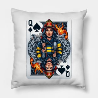 Female Firefighter Playing Card Queen Of Spades Pillow