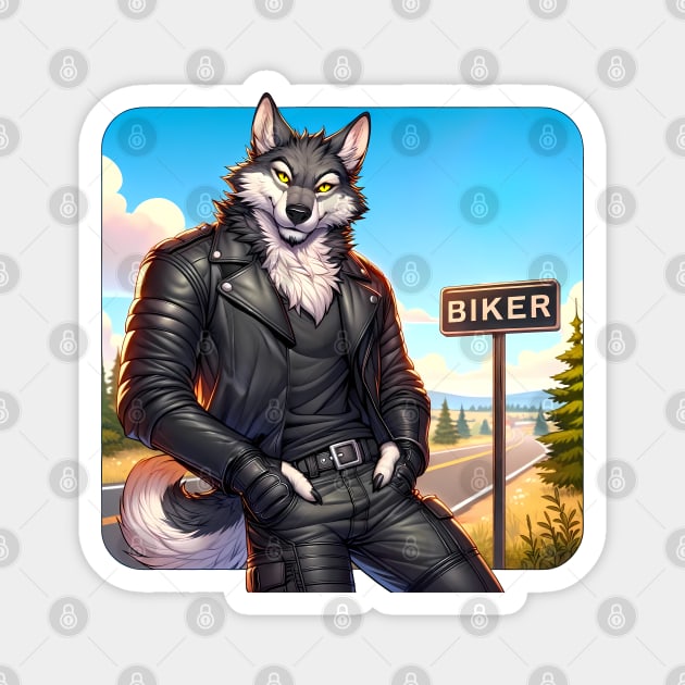 Leather Biker Wolf Anthro Furry Art Magnet by Blue Bull Bazaar