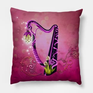 Wonderful elegant harp and flowers Pillow