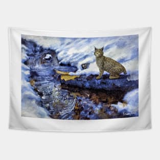 Bobcat by the Brook in Winter Tapestry