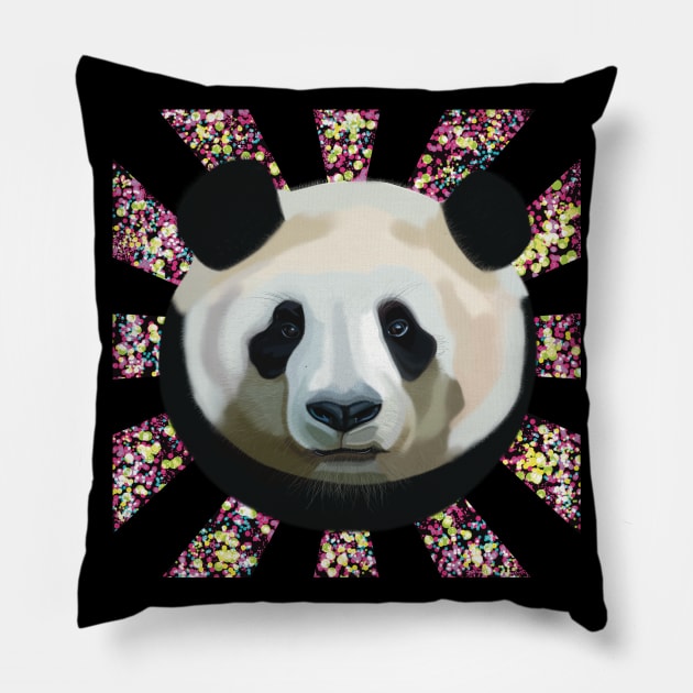 Striking Panda bear on Rainbow Random Spotted patterned sun rays Pillow by KateVanFloof