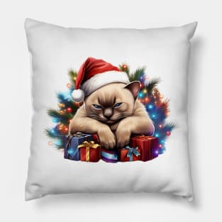 Lazy Tonkinese Cat At Christmas Pillow